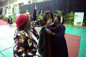 An emotional moment for graduand Asanda Faith Essuman