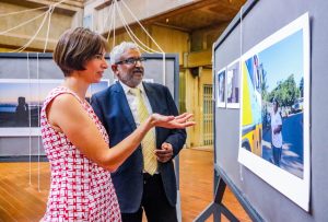 Mrs Bridget Horner discusses an exhibit image with her supervisor Prof Michael Samuel